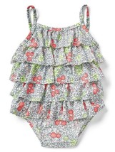 New Baby Gap Girl Floral White Blue Pink Ruffle Tiered One Piece Swimsuit 12-18M - £15.97 GBP