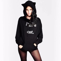 2022 Cat Ear Hoody Sweatshirts Kawaii Hoodie Women New Style Letter Printed Long - £48.43 GBP