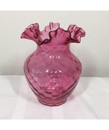 Vintage Fenton Vase Cranberry Pink Glass Ruffled Edge Diamond Optic Design - $38.00