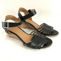 Susina Womens Sandals Wedge Heel Strappy Leather Ankle Strap Black Size 5.5 - £27.05 GBP