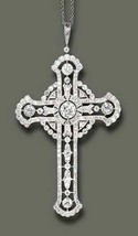 14K White Gold Plated Silver2.50Ct Simulated Diamond Vintage Cross Shape Pendant - £118.03 GBP