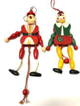 Wood Set of 2 Jester Clown 8 1/2&quot;  Pull String Puppets - $14.85