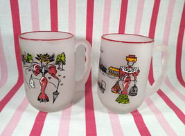 Vintage Gay Fad Frosted 2pc Gal of Distinction 4 Finger Handle Barware Mugs - £22.29 GBP