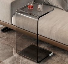 Modern Smoke Gray Acrylic C-Shaped Side Table  Minimalist Transparent S... - $199.00