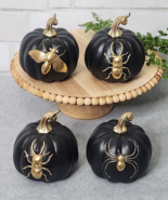 Black &amp; Gold Insect Pumpkins Spider Fly Beetle Halloween 4&quot; Set Of 4 Got... - $29.99