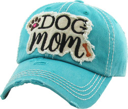 Dog Mom Vintage Distressed Adjustable Turquoise Women&#39;s Baseball Hat - £15.14 GBP