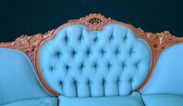Vintage Blue Sofa Wood Hand Carved Item840 - $2,227.50