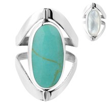 Two in One Oval Green Turquoise and MOP Inlay Sterling Silver Ring - £20.64 GBP