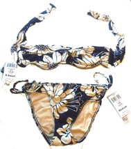 Sunsets La Jolla Navy &amp; Ivory Bandeau Bikini w/Metallic Polka Dots XS/M NWT $92 - £46.61 GBP