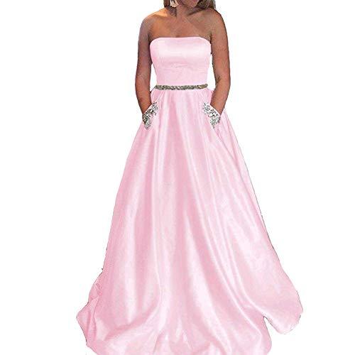 Kivary Plus Size Beaded Belt Long Prom Evening Dresses with Pockets Light Pink U