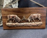 Vtg Wooden Wall Hanging Plaque with 3D Faux Copper Deer Cabin Rustic 6x1... - $19.79