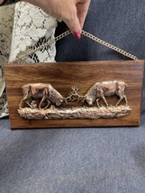 Vtg Wooden Wall Hanging Plaque with 3D Faux Copper Deer Cabin Rustic 6x12.5” - £15.52 GBP