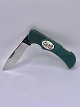Vintage Sabre Trout Scrimshaw 3.25" Stainless Lockback Green Folder Pocket Knife - $12.38