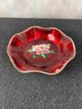 Vintage Chinese Small Wavy Red Cloisonné Hand-painted Dish - £25.26 GBP