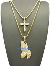 Cross And Praying Hands Necklace Egyptian With 24 And 30 Inch Box Link Chain - £11.92 GBP+