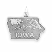925 Sterling Silver Iowa State Charm with Corn &amp; Pig Design Unisex Neck ... - $33.32