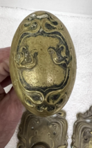 Antique Large Ornate Brass Bronze Art Nouveau Brass Doorknob Backplate Set - $74.25