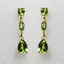 Round Marquise Pear Natural Peridot Dangle Earrings 14k Yellow Gold over 925 SS - $65.16