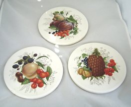 Vintage Round Tiles  Fruit Design Ceramic Trivets, Hot Plates Set of  3 - £11.26 GBP