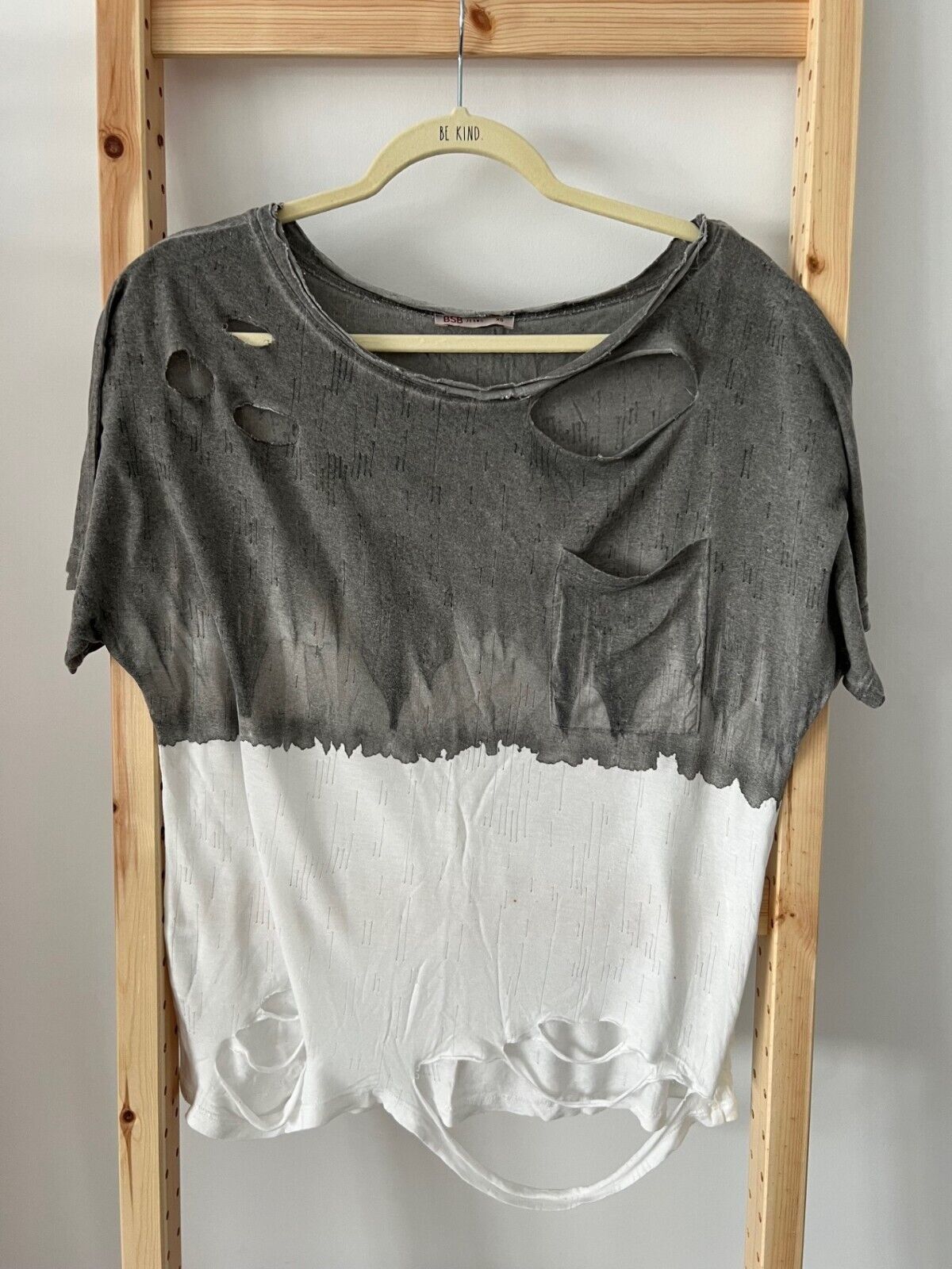 BSB Jeans Destroyed Tie Dye Pocket Top Grey White ( XS ) - $19.77