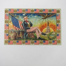 Postcard Independence Day Uncle Same Smoking Cigar Flags Patriotic Antique 1910 - £23.58 GBP