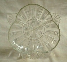 Vintage Clear Glass 3-Part Relish Dish Ribbed Scalloped Lobe Tab Handles... - $9.89