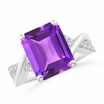 ANGARA Emerald-Cut Amethyst Crossover Shank Cocktail Ring for Women in 14K Gold - £1,571.25 GBP