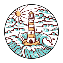 30 Light House Stickers Envelope Seals Labels 1.5&quot; Round Oc EAN Beach Lighthouse - £5.89 GBP