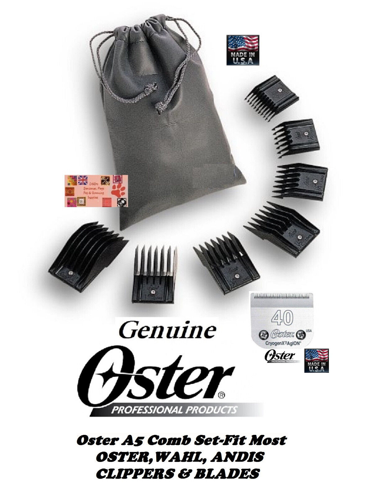 Oster A5 GOLDEN 2 Speed 220V–230V CLIPPER KIT&CryogenX 10&40 BLADE&7 pc COMB SET Item image 11