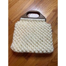 Vintage 70s crocheted wooden handle purse excellent - $17.88