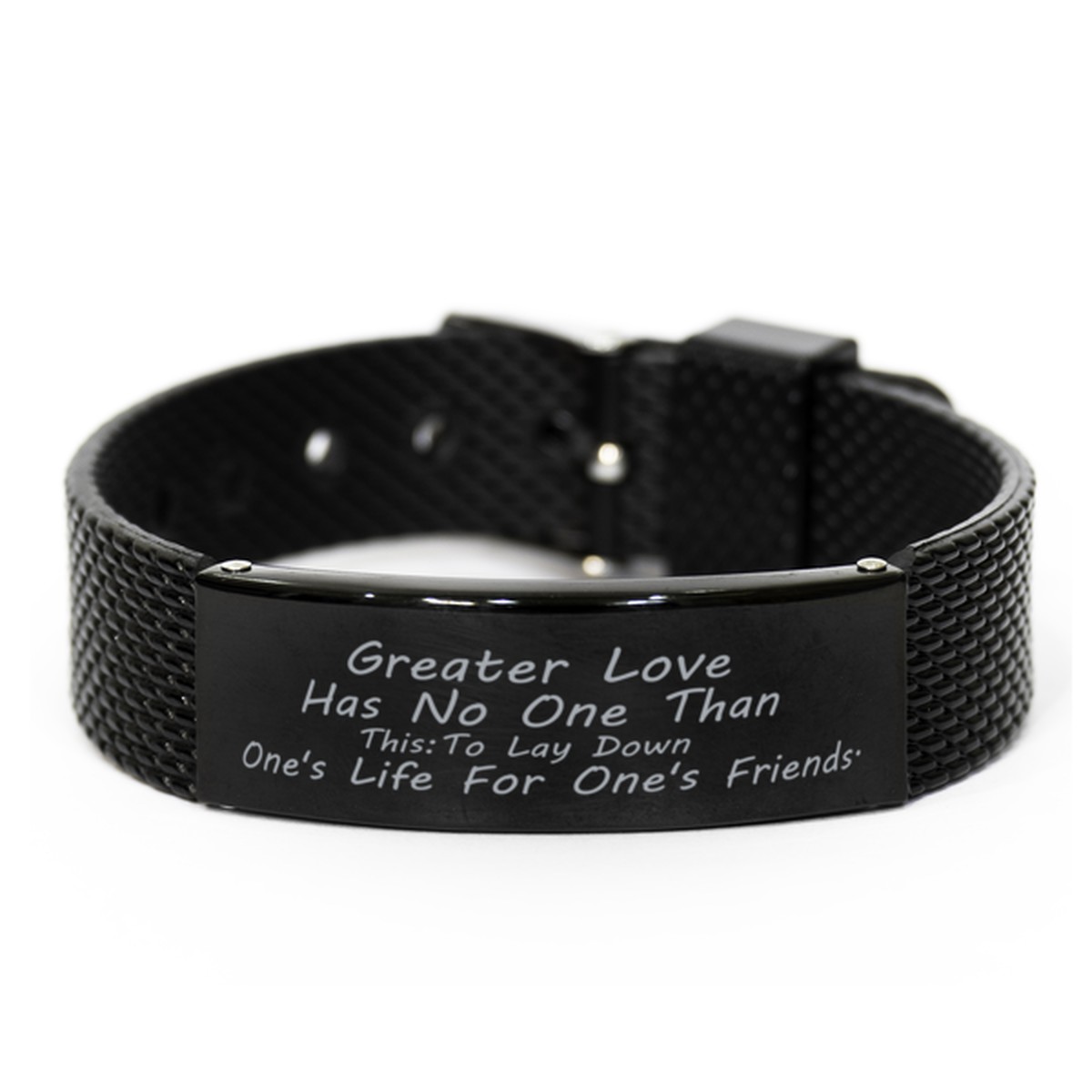 Motivational Christian Black Shark Mesh Bracelet, Greater Love Has No One Than T - £19.74 GBP