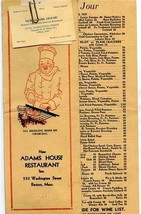 New Adams House Restaurant Menu Washington Street Boston Massachusetts 1937 - £37.37 GBP