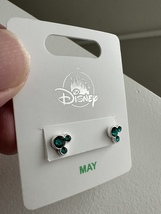 Disney Parks Mickey Mouse Faux Emerald  May Birthstone Earrings Silver Color image 2