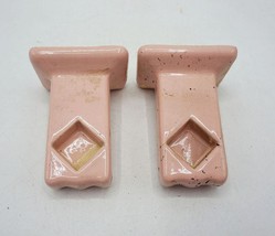 Pink Ceramic Towel Bar Rod Rack Holder Pair Mid Century Porcelain Bathro... - $24.74
