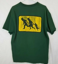 Vtg Caution Kids Cross Walk Jerzees Tee Shirt Size XL Green USA Crossing - £14.84 GBP