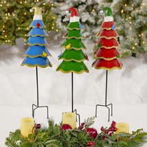 Set of 3 Assorted Colorful Santa Hat Wearing Christmas Tree Yard Stakes - £159.83 GBP