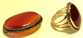 Vintage Sterling Silver &amp; Red Carnelian Cabochon Ring Sz 9 With Matching Brooch - £86.34 GBP