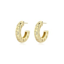 F.I.N.S Luxury Solid 925 Sterling Silver Gold Earrings C-Shaped Hoop Earrings Zi - £42.60 GBP