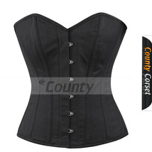Full Steel Boned Spiral Victorian Over bust Bustier Gothic Black Cotton Corset - £48.74 GBP