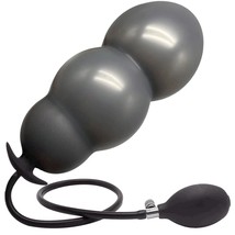 3 Bead Inflatable Anal Plug Silicone Big Butt Plug, Black, M - £14.95 GBP