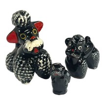 Redware Pottery Lot Black Poodle Trio Figurine Vintage Dog Puppies Mid-C... - $42.06