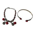 Vintage Southwestern Style Red Bead Bracelet &amp; Cuff Bracelet Set Silver ... - $21.60