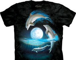 Over the Moon Jumping Dolphins Art Tie-Dye T-Shirt, NEW UNWORN - £11.59 GBP