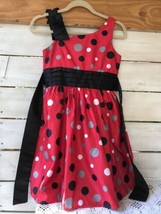 Disorderly Kids Tween Girl Sz.12 Dress Red Black Slvr polka dots Christmas Party - £14.69 GBP
