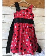 Disorderly Kids Tween Girl Sz.12 Dress Red Black Slvr polka dots Christm... - $25.43 CAD