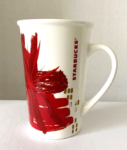 2014 Starbucks Coffee Mug Cup Red &amp; Gold Poinsettia Christmas 16 Oz Tall - £7.43 GBP