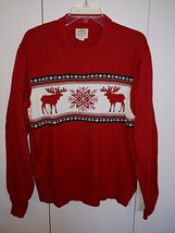 St. John&#39;s Bay Men&#39;s Ls Red CREW-NECK Pullover SWEATER-L-BARELY WORN-DEER/SNOW - £10.25 GBP