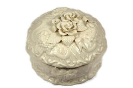 Potpourri Designs Porcelain Round Covered Trinket Box with Rose Design 6 1/4&quot; - £11.44 GBP