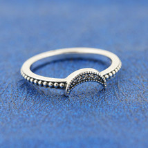 925 Sterling Silver Crescent Moon Beaded Ring For Women  - £11.58 GBP