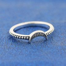 925 Sterling Silver Crescent Moon Beaded Ring For Women  - £11.61 GBP